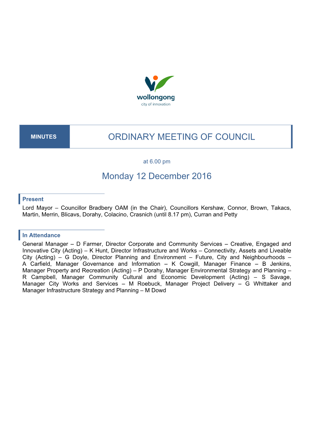 ORDINARY MEETING of COUNCIL Monday