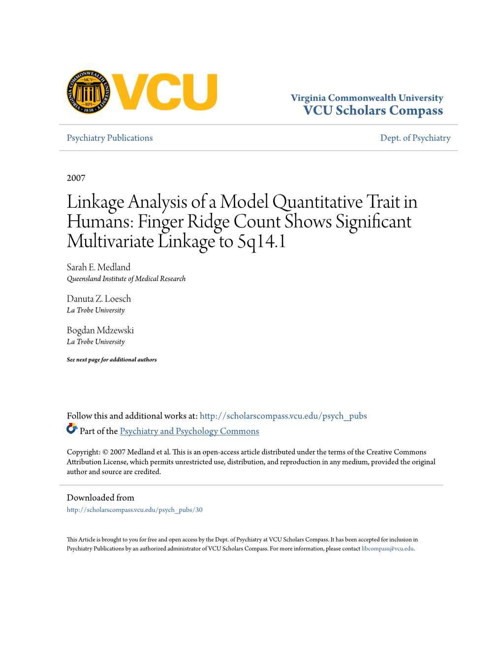 Linkage Analysis of a Model Quantitative Trait in Humans: Finger Ridge Count Shows Significant Multivariate Linkage to 5Q14.1 Sarah E