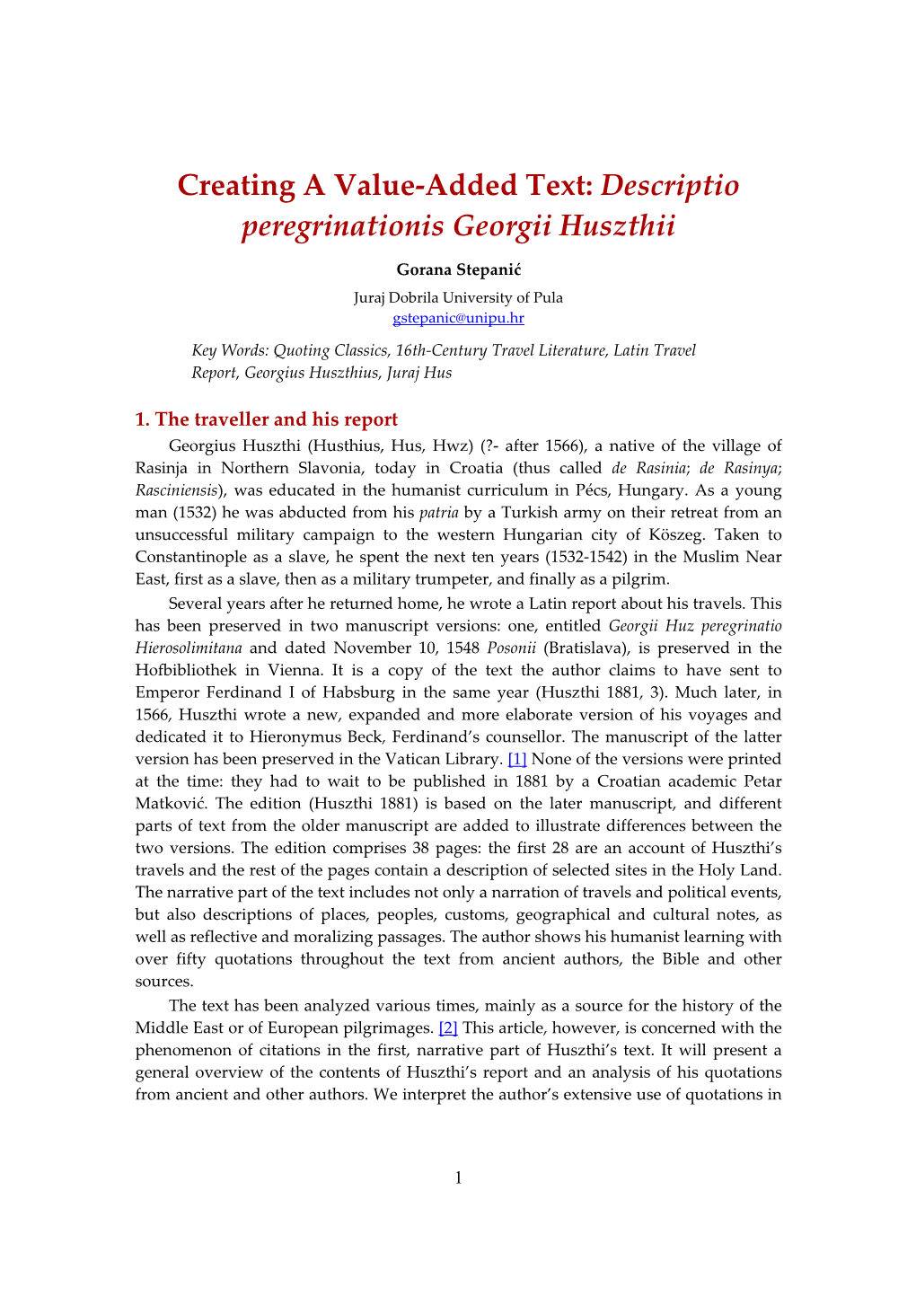 Descriptio Peregrinationis Georgii Huszthii