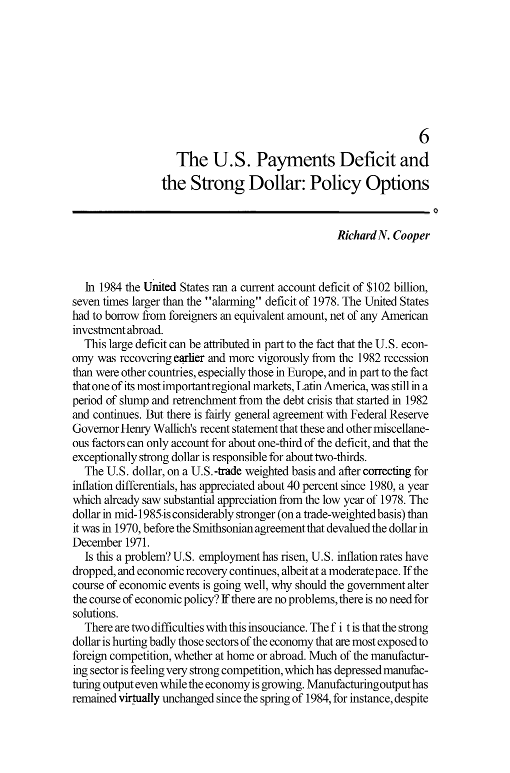 Pdfthe U. S. Payments Deficit and the Strong Dollar