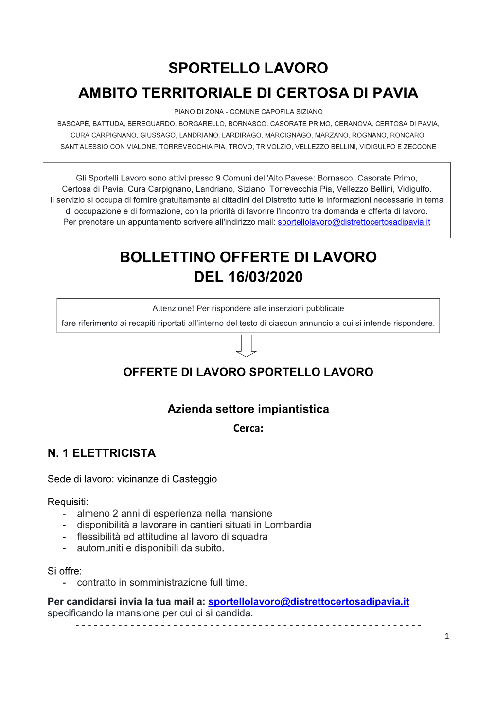 Bollettino Lavoro 16.03.20
