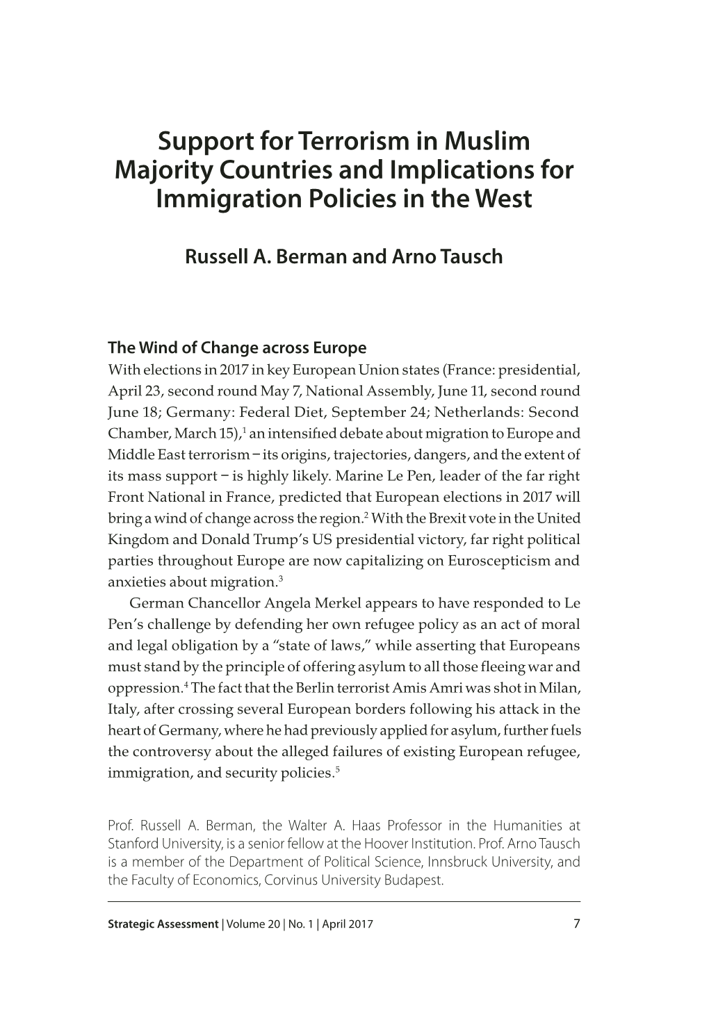 Support for Terrorism in Muslim Majority Countries and Implications for Immigration Policies in the West