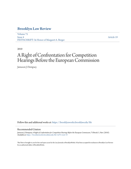 A Right of Confrontation for Competition Hearings Before the European Commission Jameson J