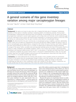 A General Scenario of Hox Gene Inventory Variation Among Major Sarcopterygian Lineages Dan Liang1†, Riga Wu1†, Jie Geng1, Chaolin Wang2, Peng Zhang1*