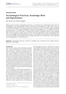Archaeological Practices, Knowledge Work and Digitalisation Isto Huvila* and Jeremy Huggett†
