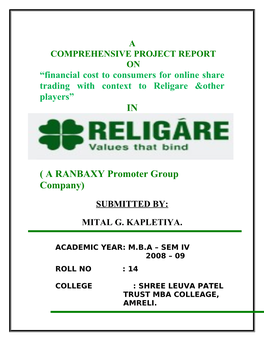 RELIGARE SECURITIES LTD and Does Not Contain Any Material Objectionable to Them