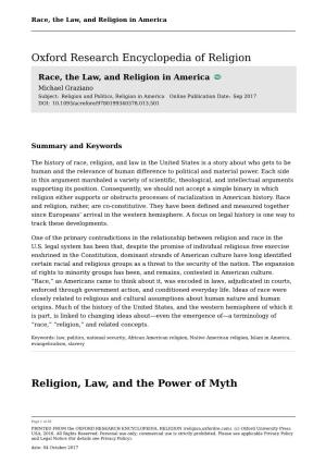 Race, the Law, and Religion in America