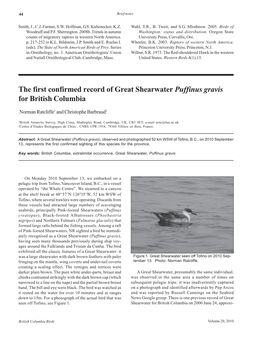 The First Confirmed Record of Great Shearwater Puffinus Gravis for British Columbia