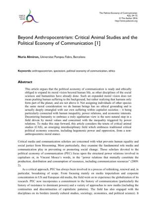 Beyond Anthropocentrism: Critical Animal Studies and the Political Economy of Communication [1]