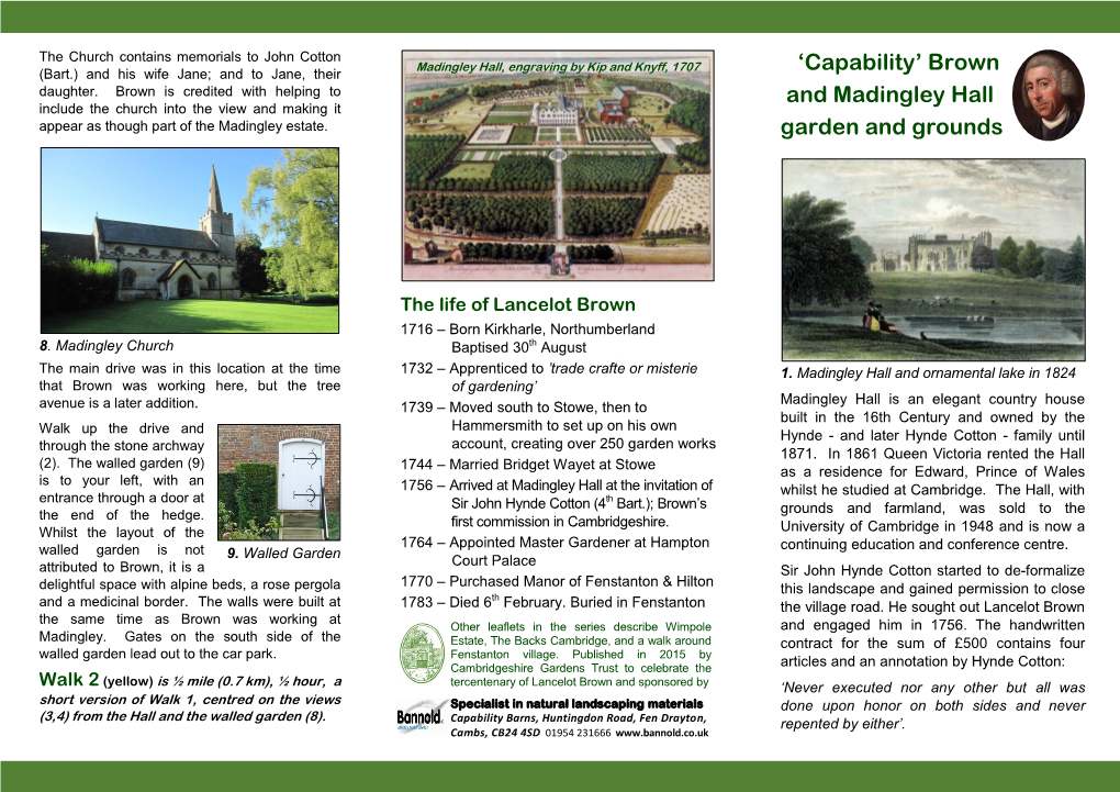 'Capability' Brown and Madingley Hall Garden and Grounds