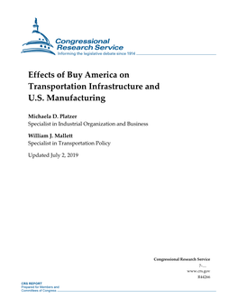 Effects of Buy America on Transportation Infrastructure and U.S. Manufacturing