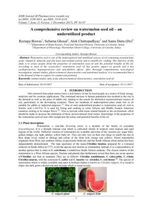 A Comprehensive Review on Watermelon Seed Oil – an Underutilized Product