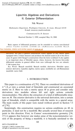 Lipschitz Algebras and Derivations II. Exterior Differentiation