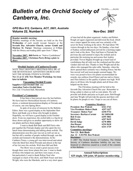 Bulletin of the Orchid Society of Canberra, Inc
