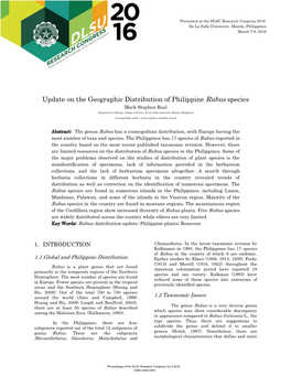 Update on the Geographic Distribution of Philippine Rubus Species