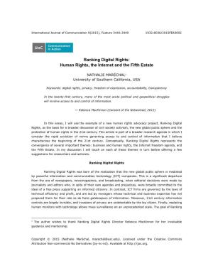 Ranking Digital Rights: Human Rights, the Internet and the Fifth Estate