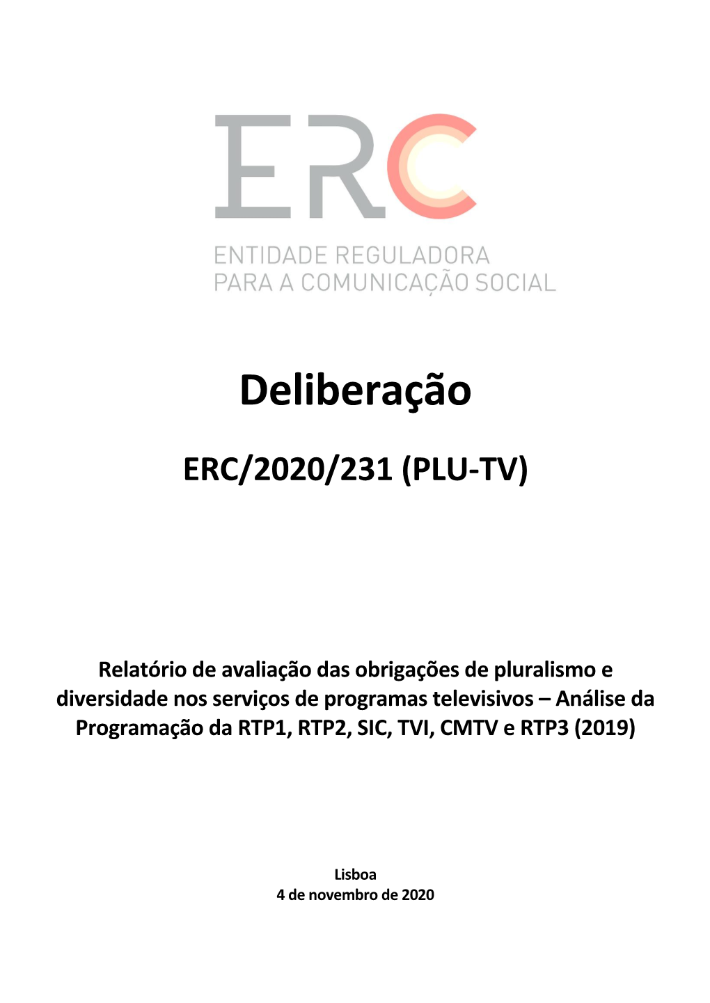 Deliberação ERC/2020/231 (PLU-TV)