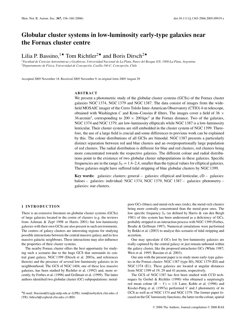 Globular Cluster Systems in Low-Luminosity Early-Type Galaxies Near the Fornax Cluster Centre ? ? ? Lilia P