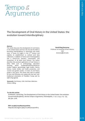 The Development of Oral History in the United States: the Evolution Toward Interdisciplinary
