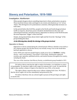 Slavery and Polarization, 1819-1860