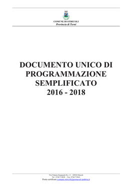 Documento Unico Di Programmazione Semplificato 2016 - 2018