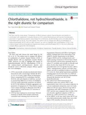 Chlorthalidone, Not Hydrochlorothiazide, Is the Right Diuretic for Comparison Ravi Tejraj Mehta* , Anil Pareek and Indranil Purkait