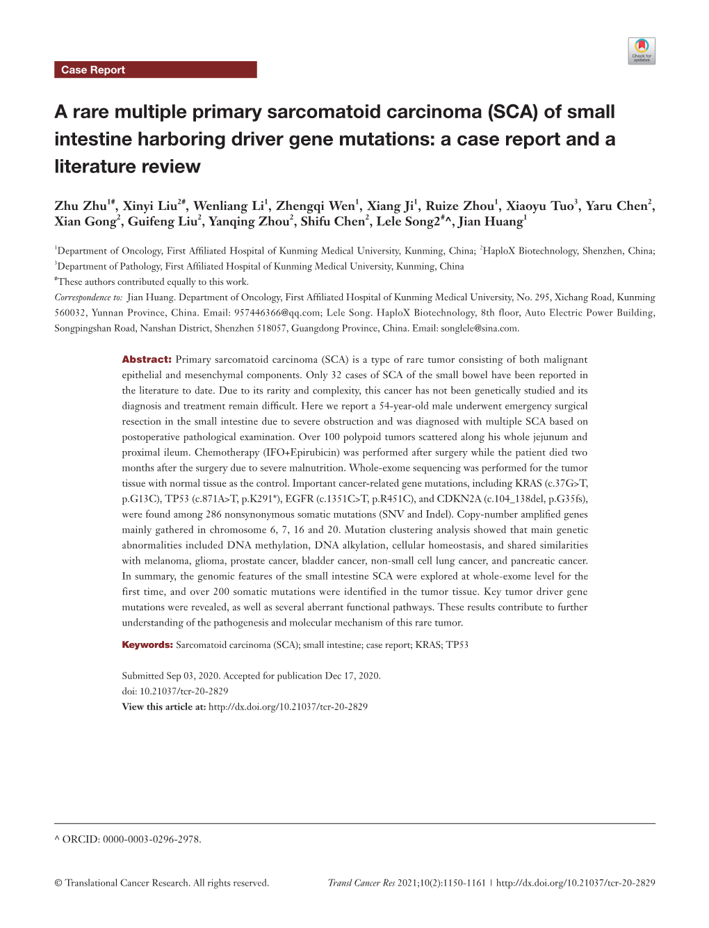 Of Small Intestine Harboring Driver Gene Mutations: a Case Report and a Literature Review