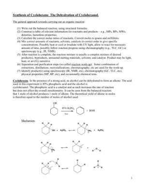 Synthesis of Cyclohexene the Dehydration of Cyclohexanol