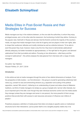 Media Elites in Post-Soviet Russia and Their Strategies for Success | Elisabeth Schimpfössl 28/10/2017, 20�02