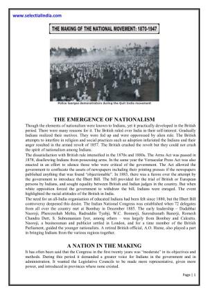 The Emergence of Nationalism a Nation in the Making