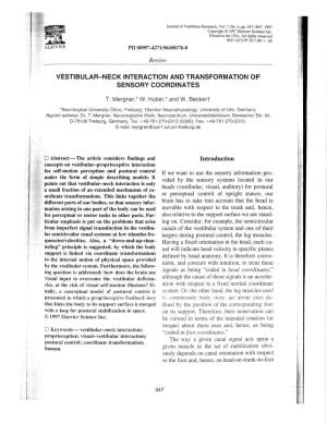 VESTIBULAR-NECK INTERACTION and TRANSFORMATION of SENSORY COORDINATES Introduction