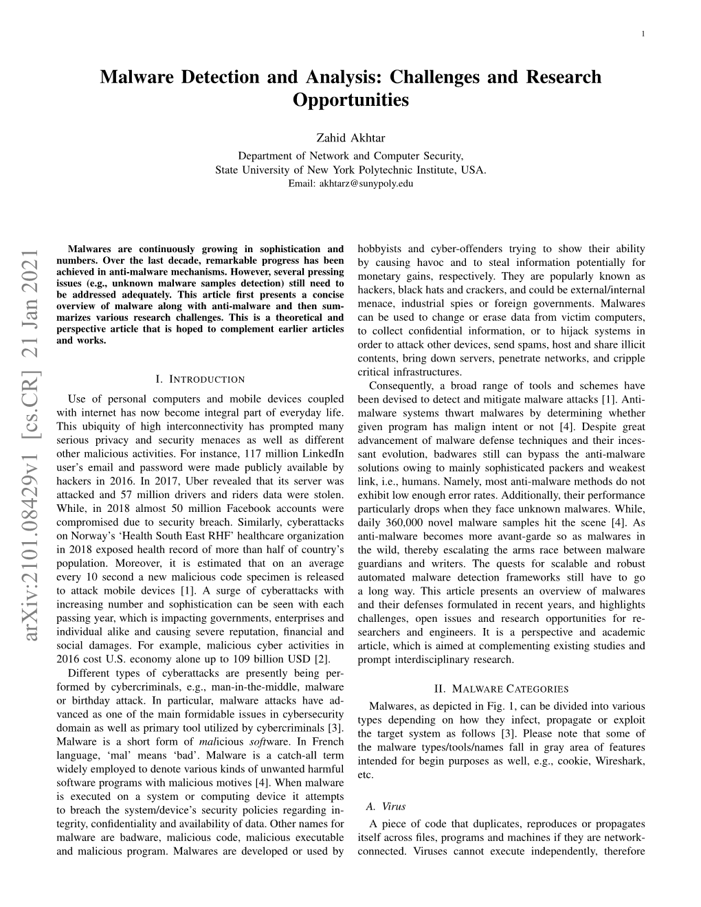 Malware Detection and Analysis: Challenges and Research Opportunities