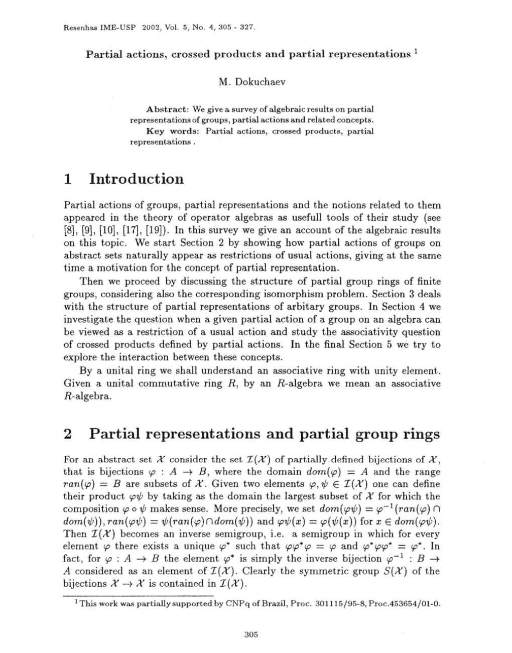 1 Introd Uction 2 Partial Representations and Partial Group