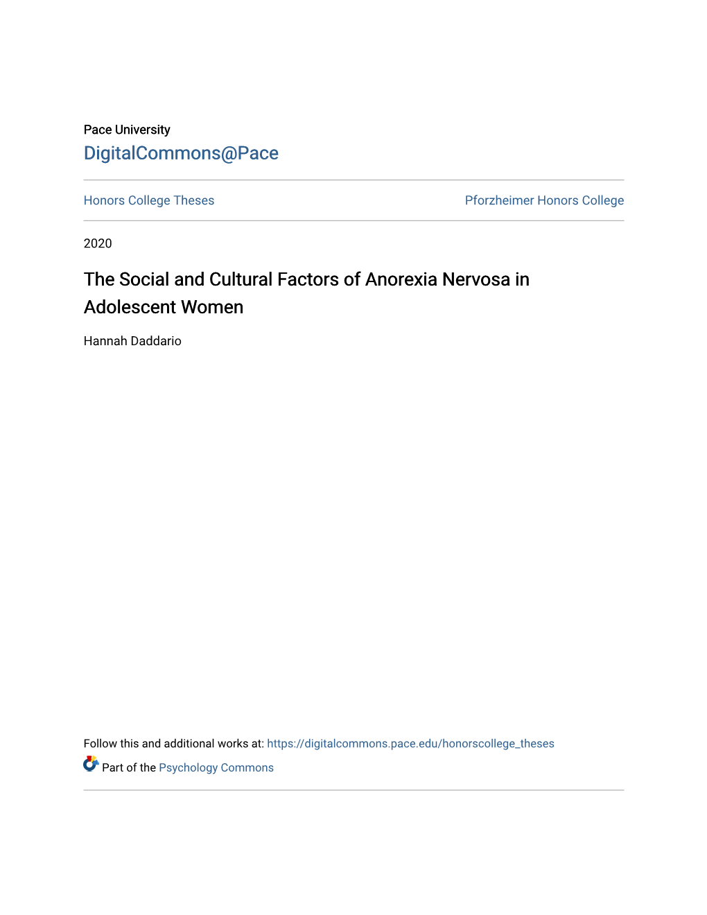 The Social and Cultural Factors of Anorexia Nervosa in Adolescent Women