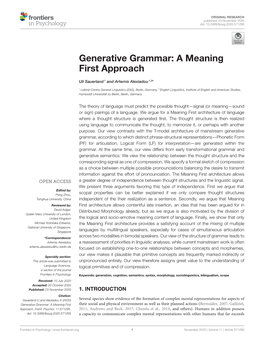 Generative Grammar: a Meaning First Approach