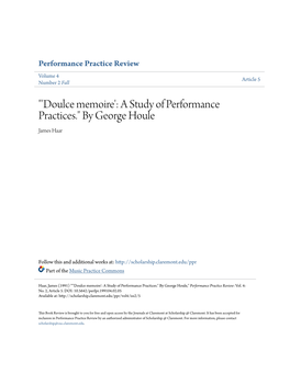 "'Doulce Memoire': a Study of Performance Practices." by George Houle James Haar