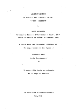 Canadian Taxation of Business and Investment Income of Non-Residents