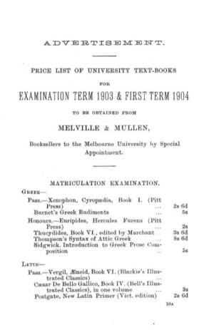 Examination Term 1903 & First Term 1904