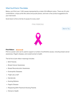 What You'll Find in This Article PINK RIBBONS