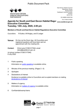 (Public Pack)Agenda Document for South and East Devon Habitat Regulations Executive Committee, 14/07/2020 14:00