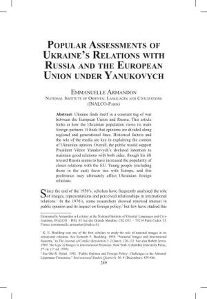 Popular Assessments of Ukraine's Relations with Russia and the European Union Under Yanukovych