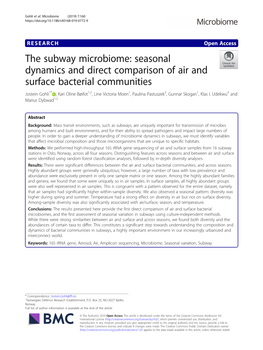The Subway Microbiome: Seasonal Dynamics and Direct Comparison Of