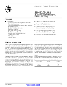 Z80182/Z8L182 Zilog PRELIMINARY ZILOG INTELLIGENT PERIPHERAL