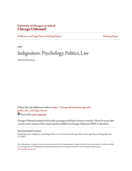 Indignation: Psychology, Politics, Law Daniel Kahneman