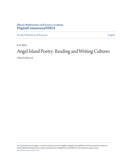 Angel Island Poetry: Reading and Writing Cultures Adam Kotlarczyk