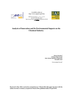 Analysis of Innovation and Its Environmental Impacts on the Chemical Industry
