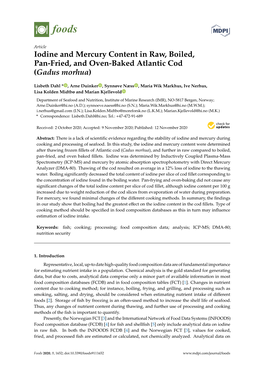 Iodine and Mercury Content in Raw, Boiled, Pan-Fried, and Oven-Baked Atlantic Cod (Gadus Morhua)