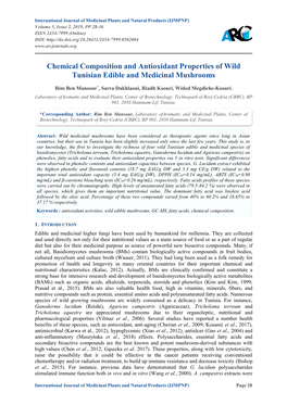 Chemical Composition and Antioxidant Properties of Wild Tunisian Edible and Medicinal Mushrooms