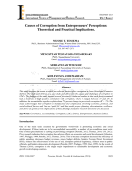 Causes of Corruption from Entrepreneurs' Perceptions