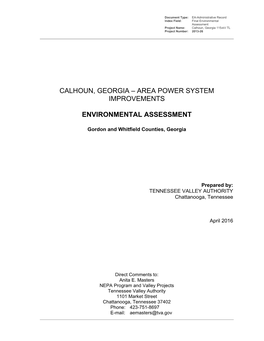 Environmental Assessment Project Name: Calhoun, Georgia 115-Kv TL Project Number: 2013-26